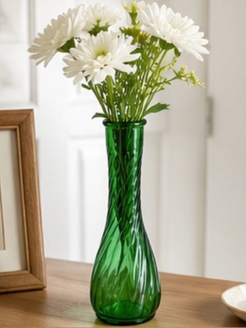 Vintage Green Depression Glass Bud Vase Fluted Rim 9 Inch
